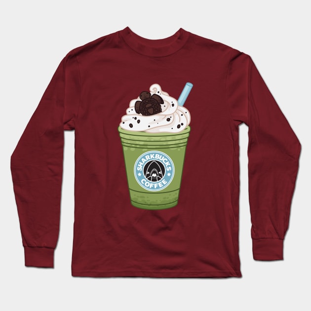 Sharkbucks Frappucino // Matcha Green Sea Turtle Frappe Long Sleeve T-Shirt by bytesizetreasure